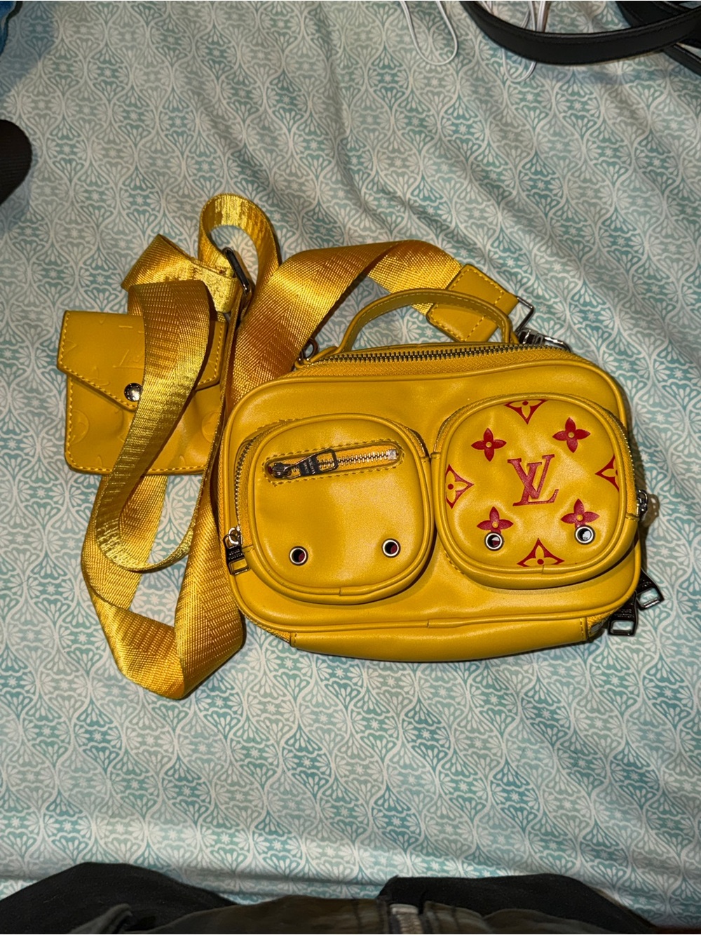 Louis Vuitton Yellow leather Crossbody Satchel with Red Logo monogram bag